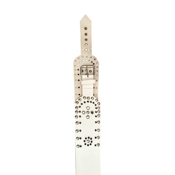 Versus Versace White Studded Leather Waist Belt 1990s Archive Made in Italy - Picture 4 of 8